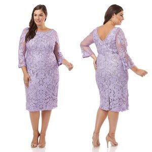 JS Collections Soutache Boatneck Bell Sleeve Cocktail Dress in Royal Sky Sz 22W